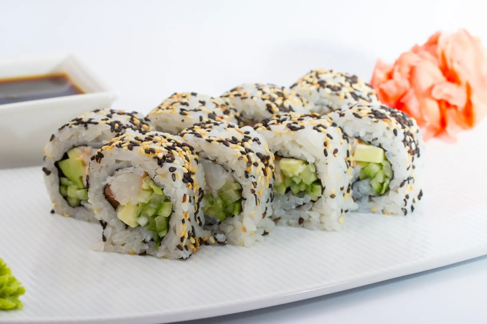 Assorted nigiri sushi platter with salmon, tuna, shrimp and squid sushi